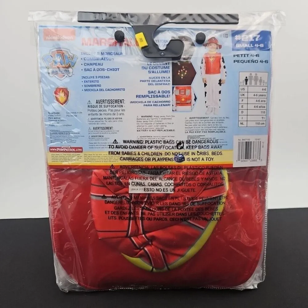 Nickelodeon‎ Paw Patrol Marshall Light-Up Costume Small 4-6 New